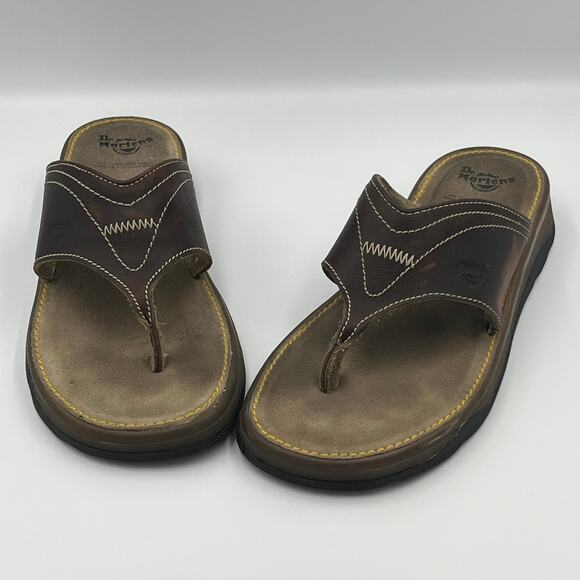 Dr. Martens Men’s Brown Leather Flip Flop Sandals Size 8 - Picture 1 of 9